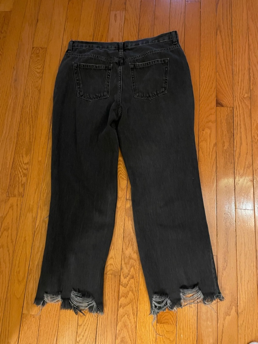 Free People Black Wide-Leg Distressed Hem Jeans - Picture 2 of 7